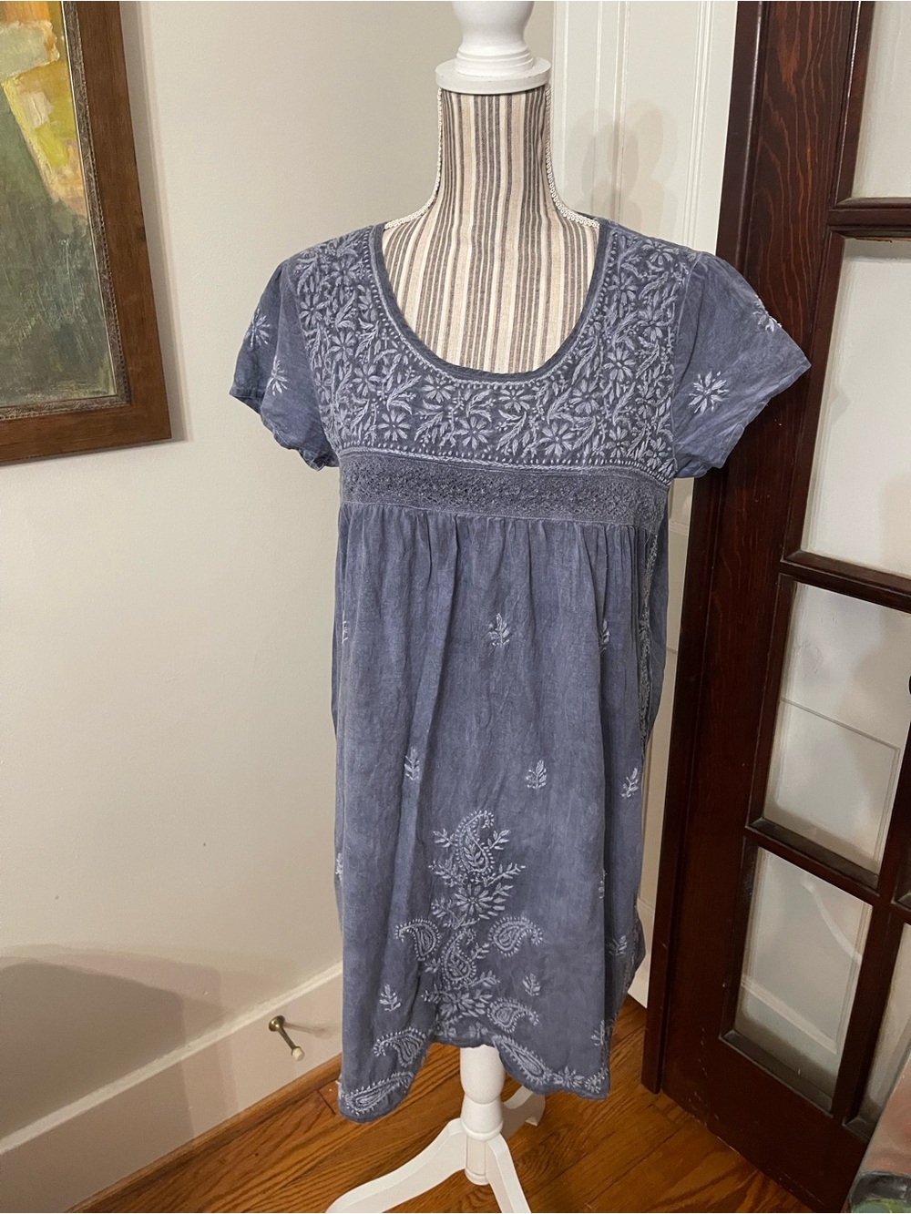 Max Studio Slate Blue Embroidered Midi Dress